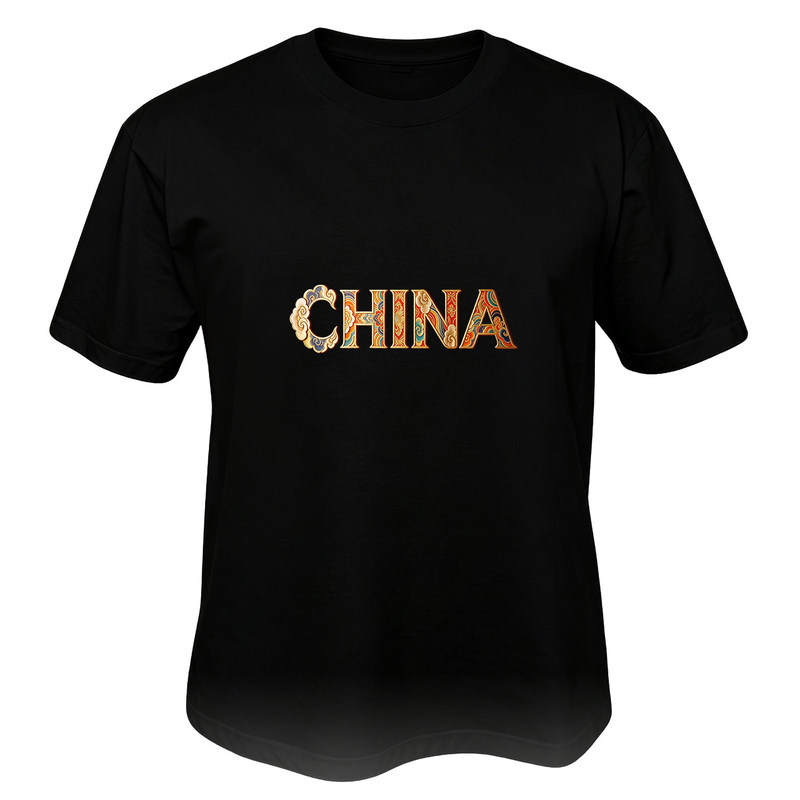 CHINA敦煌纹j剪纸玉石中国T恤
