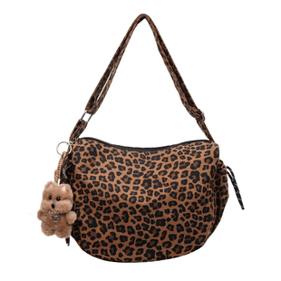 复古豹纹帆布包包女冬季大容量通勤腋下包小众百搭单肩斜挎饺子包