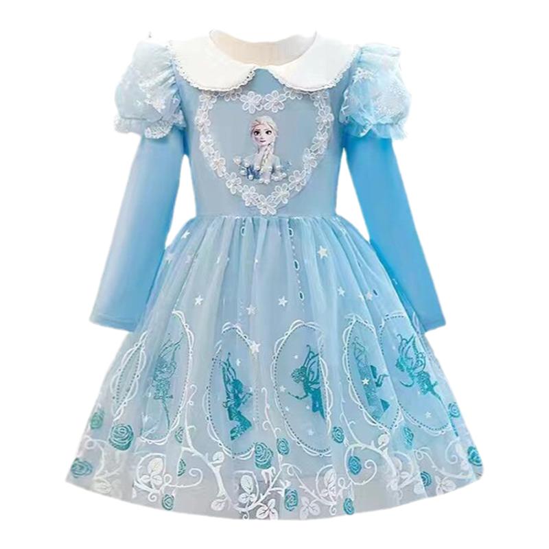 冰雪爱莎公主裙女童冬季长袖儿童礼服童装生日洋气冬装加绒连衣裙