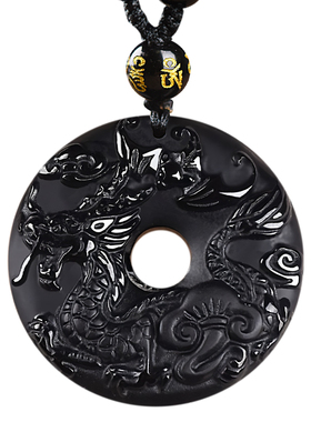 祥龙护塔吊坠属鼠黑曜石吉祥物宏