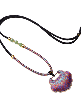 新品宋锦紫如意锁吊坠挂绳送闺蜜