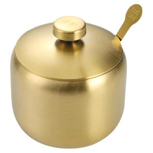 韩式304不锈钢调味瓶罐厨房辣椒酱油罐盐罐带勺调料盒创意金色罐