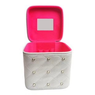 化妆包纯色便携韩国简约女性化妆品收纳包大容量PU拉链格子化妆箱