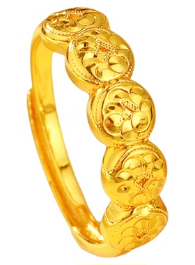 仿黄金色碎碎冰铜钱戒指时尚指环