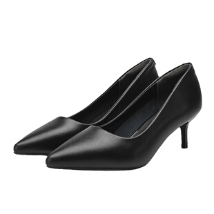 真皮工作鞋女高跟鞋尖头单鞋空姐职业上班软底黑色皮鞋大码女鞋子