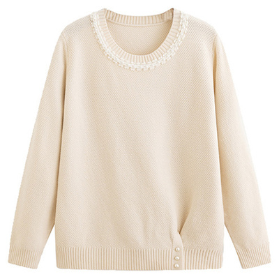 小个子弹力显瘦减龄花边圆领毛衣
