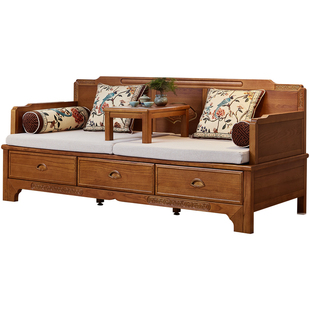 优尚雅轩老榆木实木罗汉床小户型推拉床可伸缩多功能储物沙发床