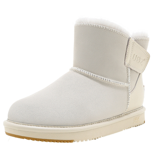 UBZ 防水牛皮雪地靴女2026年冬季新款魔术贴短筒加绒加厚厚底棉鞋