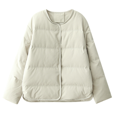 显瘦排扣保暖磨绒纯色羽绒服