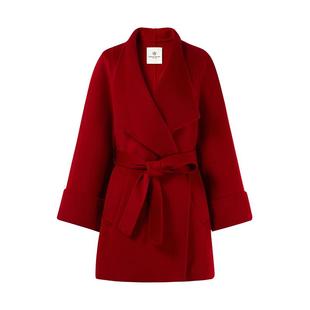 秋水伊人100%绵羊毛气质廓形大衣2025年秋冬新款女装红色毛呢外套