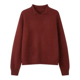 solighter 安哥拉兔毛卷边领套头毛衣女秋冬2025新款复古宽松上衣