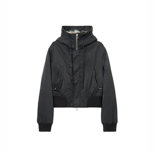 SoloForTwo 古着定制混色毛领棉服 洗水做旧连帽黑色短外套