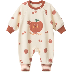 婴幼儿连体衣春秋季男女宝宝纯棉保暖可爱衣服周岁礼外出哈衣爬服