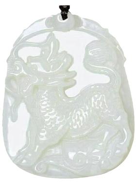 天然白玉麒麟玉吊坠男女情侣款麒麟玉佩麒麟玉挂件玉牌饰品项链玉