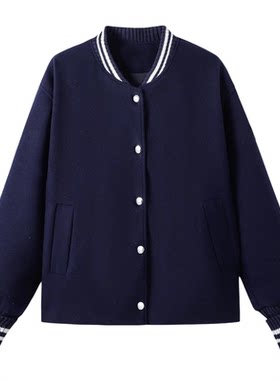 林允儿同款美式复古藏青色棒球服外套女秋冬宽松韩版休闲夹克上衣