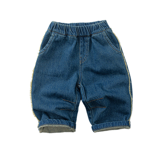 男童牛仔裤磨毛加厚2025新款爆款秋冬季宽松直筒宝宝儿童抓绒裤子