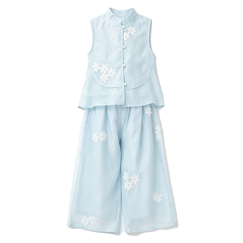 女童汉服夏季无袖背心阔腿裤套装