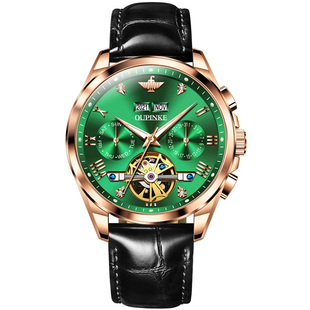 瑞士认证正品牌绿水鬼手表男机械表全自动镂空陀飞轮款真皮带十大