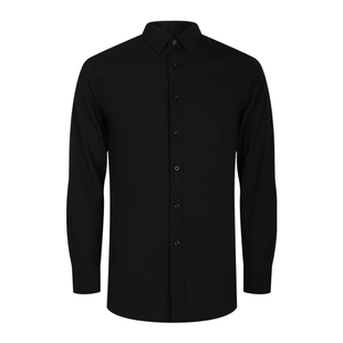 乔治白秋季男士长袖衬衫商务休闲黑衬衣纯色职业通勤正装上衣