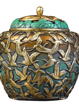 全黄铜祥云仙鹤香炉摆件