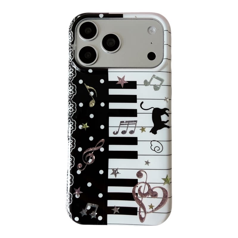 韩系卡通猫咪钢琴iPhone手机壳