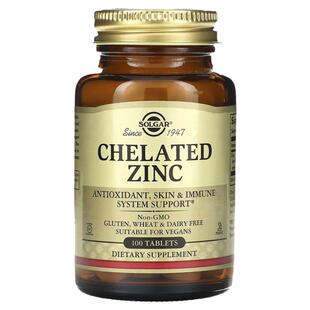 Solgar螯合锌片机体抵抗支持皮肤健康细胞发育肌肉肠胃维护