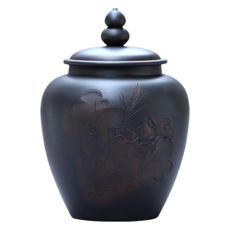 建水紫陶茶叶罐普洱茶白茶茶筒散茶罐保鲜/ 浮雕葫芦茶罐 E60