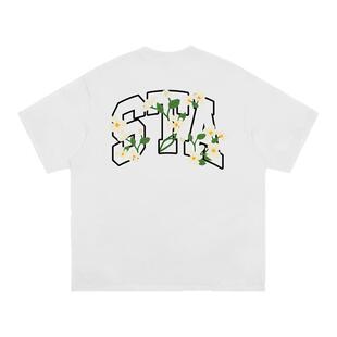 STA花草logo美式重磅休闲纯棉短袖男款夏季潮圆领情侣T恤上衣女