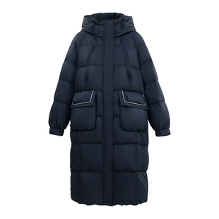 HONRN/红人防风立领连帽鸭绒羽绒服外套冬季女中长款HK59YR069