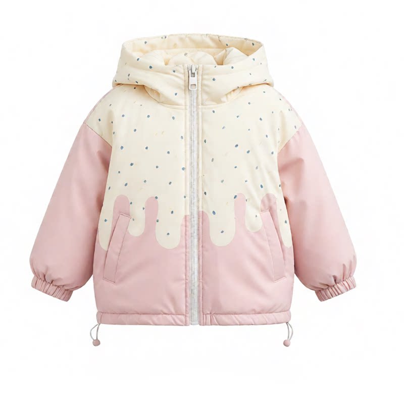 女童冬季保暖厚实棉服连帽外套
