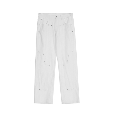 美式高街小众白色牛仔裤bf