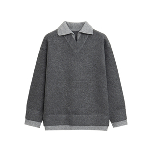 ASSDY|绵羊毛900G重磅翻领假两件毛衣男2025冬轻熟风休闲针织线衣