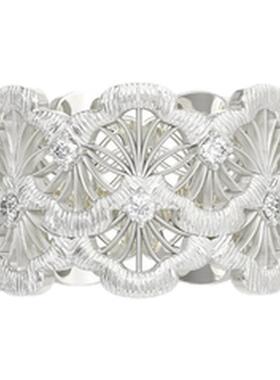 Mouhooland/暮后之地明星同款双层蕾丝扇形戒指原创设计925银指环