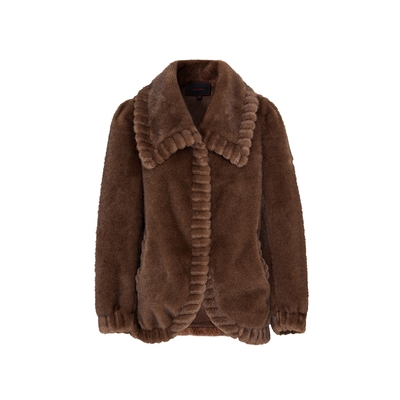 马天奴纯色翻领毛绒外套