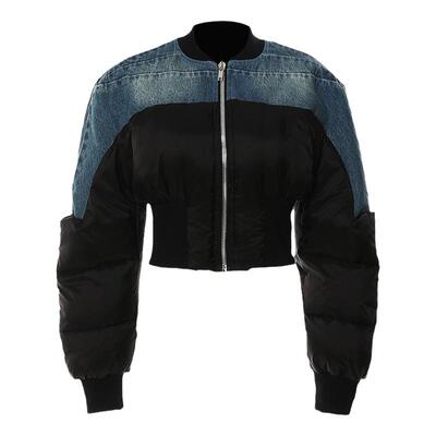 设计感牛仔拼接短款羽绒棉棉服