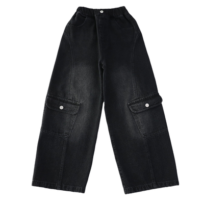 女童加绒裤子秋冬加厚黑色牛仔裤