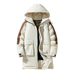 秋冬季新款大码连帽中长款羽绒服户外休闲保暖白鸭绒外套青年潮牌