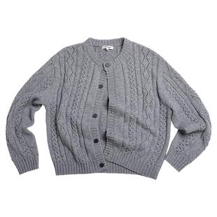 CLIMAX VISION可机洗羊毛混纺复古绞花圆领针织开衫毛衣内搭/外穿