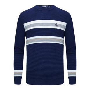 【羊绒】Navigare意大利小帆船冬季条纹白色毛衣男圆领打底针织衫