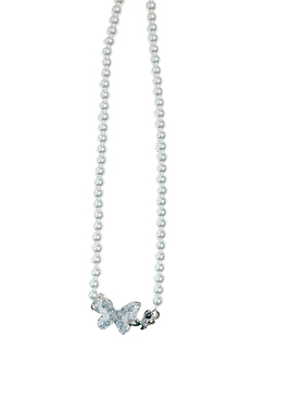 冰川蝴蝶~蓝水晶蝴蝶珍珠项链轻奢小众高级感锁骨链气质复古颈链