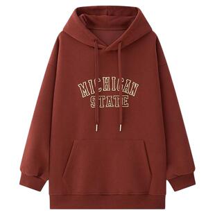 卢浮秋冬新款美式潮酷风字母印花连帽卫衣休闲舒适宽松上衣女