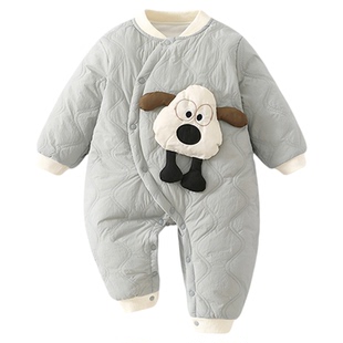 木植婴儿纯棉偏扣哈衣宝宝秋冬加厚连体衣夹棉保暖蝴蝶衣外出服