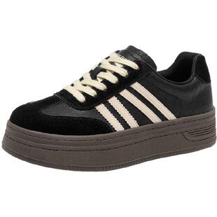 戈美其商场同款复古德训鞋女款2025秋冬新款厚底黑色鞋子休闲板鞋