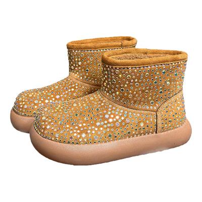 欧货水钻满钻大头厚底勃肯短靴女