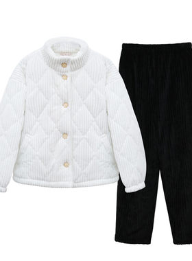三层夹棉灯芯绒立领休闲家居服