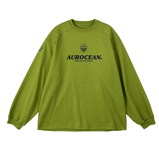 Aurocean 果绿色T恤 定制染色320重磅全棉宽松厚板胶印长袖内搭