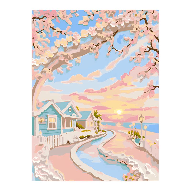樱花小屋数字油画DIY治愈系