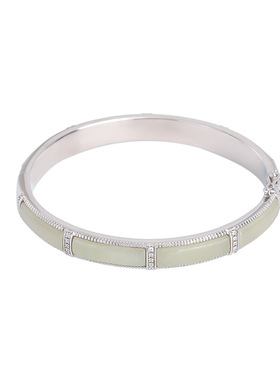 山予棠S925纯银和田玉复古平安无事牌手镯气质简约百搭贵妃镯手环