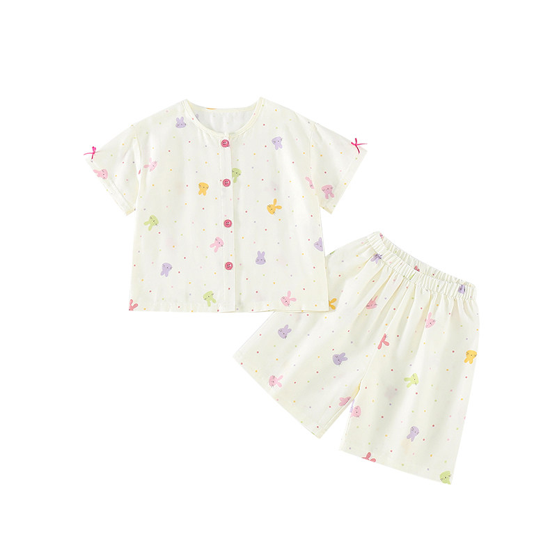 女童夏季纯棉纱布睡衣套装空调房