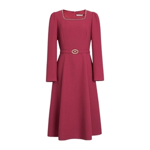 朗姿/MOJO AVENUE莫佐安可拉红薄呢千金风赫本裙2024年秋冬